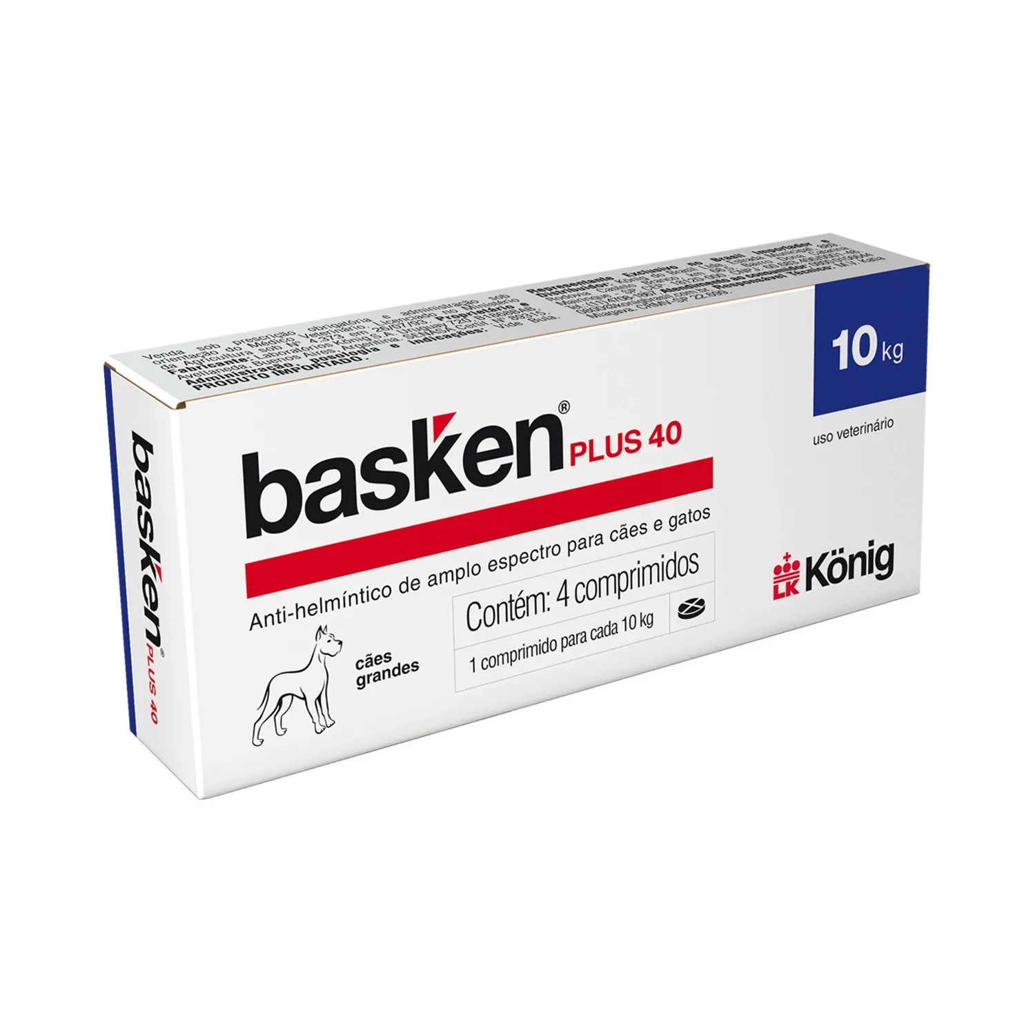 Vermífugo Basken Plus 40 Cães Raças Grandes